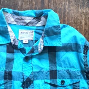 Bright blue plaid Men's button up